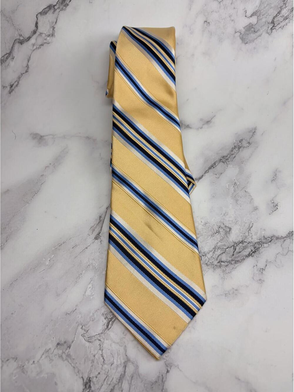Class Club Gold Label 100% Silk Tie Yellow Blue Striped Men’s Necktie